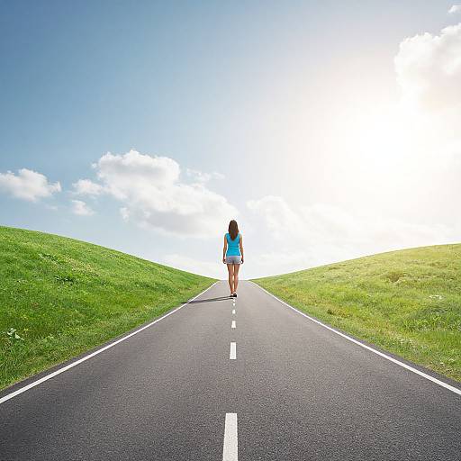 Woman's Journey Along Rising Road