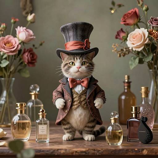 Cat Dressed as Mad Hatter in Antique Room
