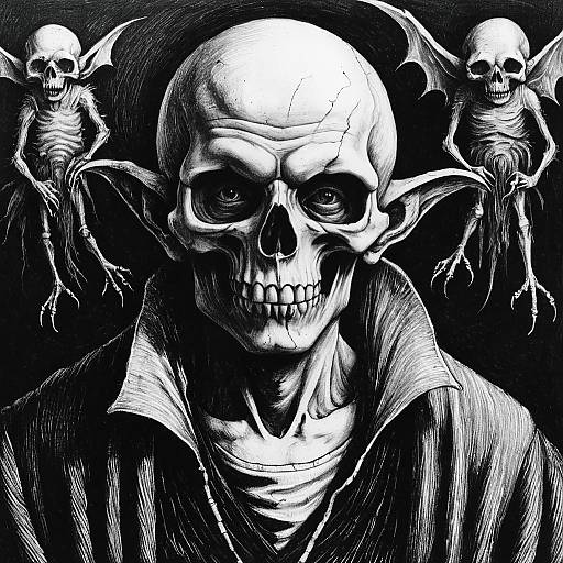 Charcoal Drawing of Dream God with Monsters