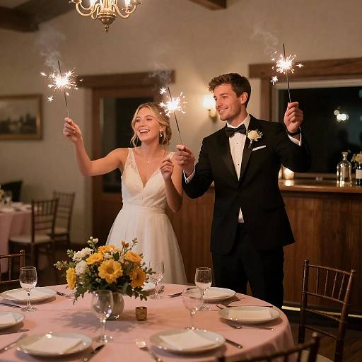 Bride and Groom Sparklers at Reception