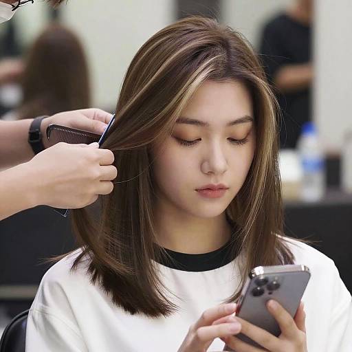 Young Woman Receiving Hair Styling in Salon