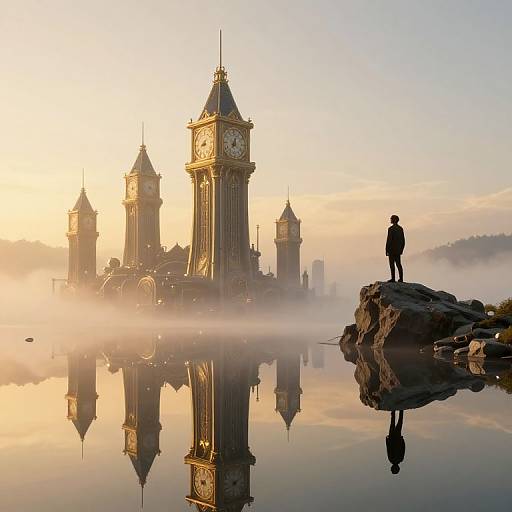 Surreal Steampunk City Above Mist