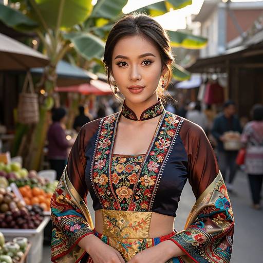 Elegant Woman in Vibrant Vietnamese Market