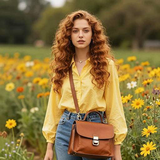Auburn Curly-Haired Girl in Flowers