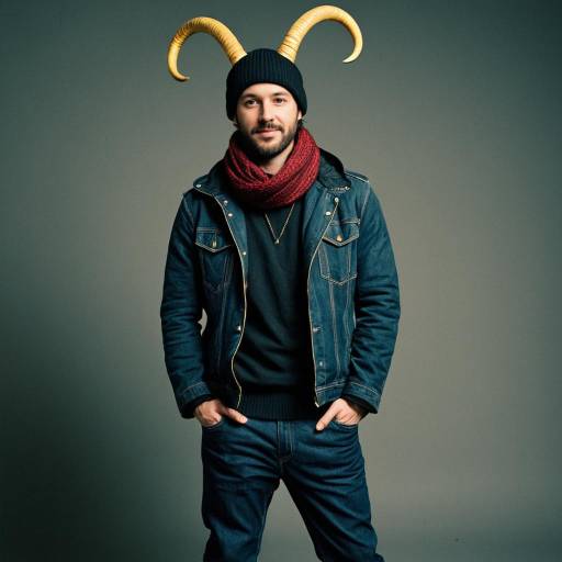 Man Wearing Horned Hat and Denim Jacket