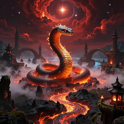 Fiery Serpent over Volcanic Dreamscape