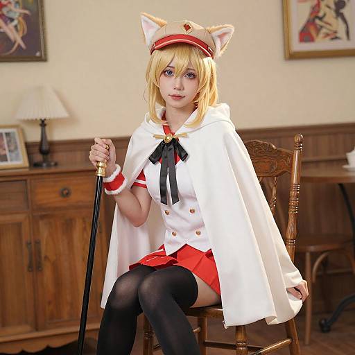 Blonde Woman in Cat-Ear Cosplay