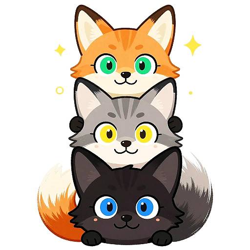 Whimsical Cartoon Fox Trio