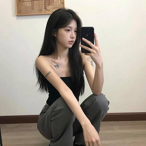 Mirror Selfie of Tattooed Young Woman