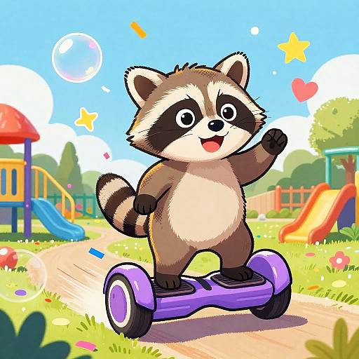 Cheerful Baby Raccoon on Hoverboard