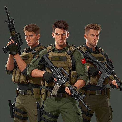 Tactical Trio in Gritty Illustration