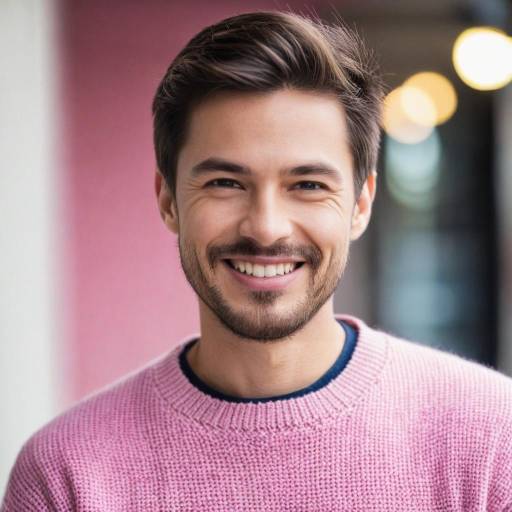 Smiling young man in pink sweater