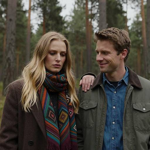 Couple in Forest with Autumn Fashion