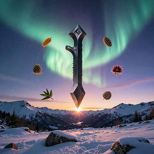 Jera Rune Over Snowy Twilight Mountains