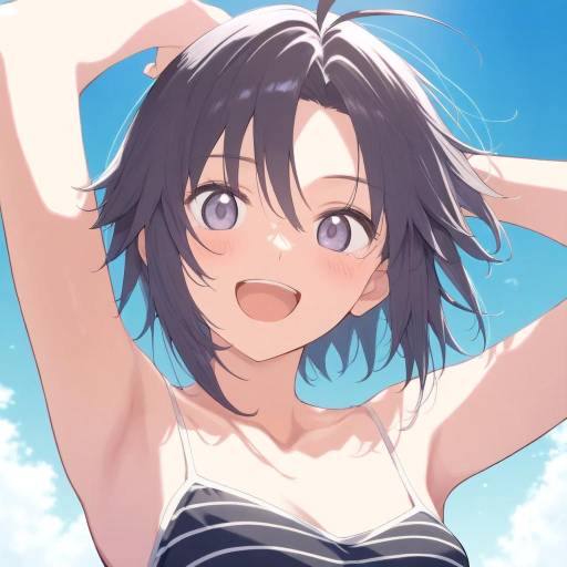 Joyful Girl with Striped Clothes Under Sky