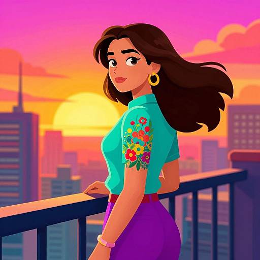 Vibrant Graphic Novel Woman Balcony