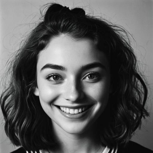 Black and White Portrait of Smiling Teen Girl