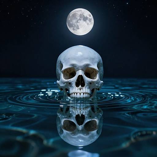 Surreal Skull Moon Over Glassy Ocean