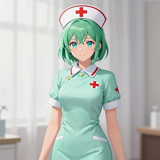 Anime Nurse in Mint-Green Uniform