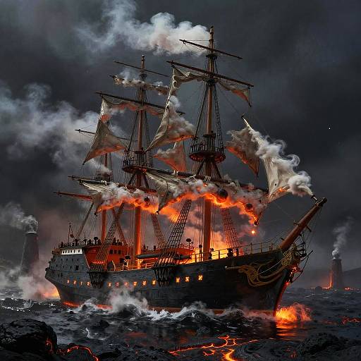 Obsidian Volcanic Schooner on Molten Sea
