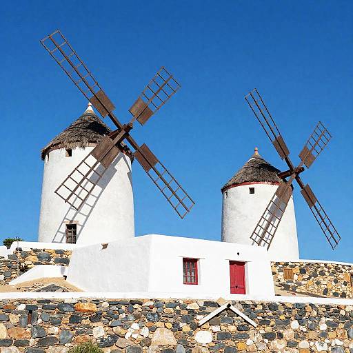 Sunny Mediterranean Village with Windmills