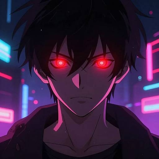 Anime Red Eyes in Neon City