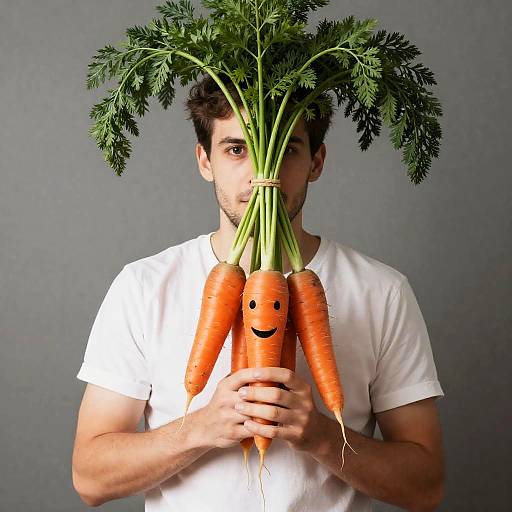 Man Holding Funny Face Carrots