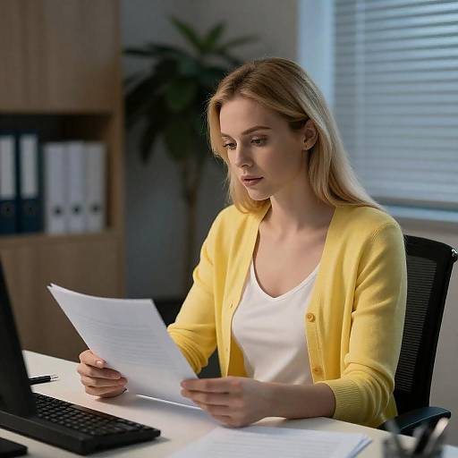 Focused Blonde Woman in Office Setting