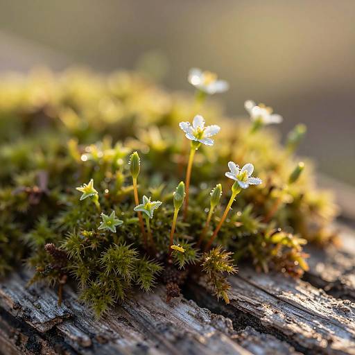 Dewy Moss and Wildflowers at Golden Hour