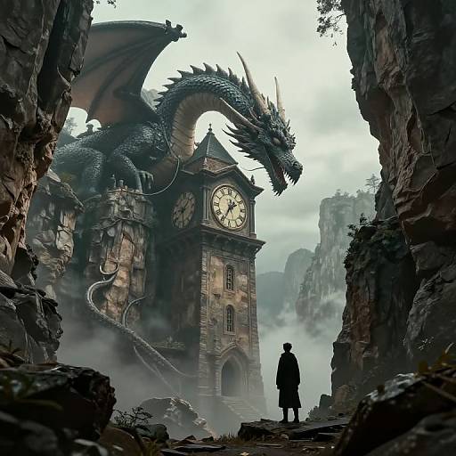 Dragon Cradles Tower Amidst Ancient Ruins