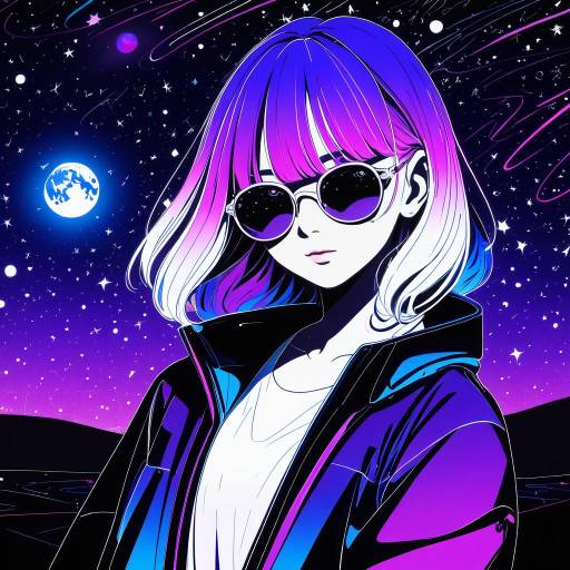 Cosmic Anime Woman with Vibrant Hair