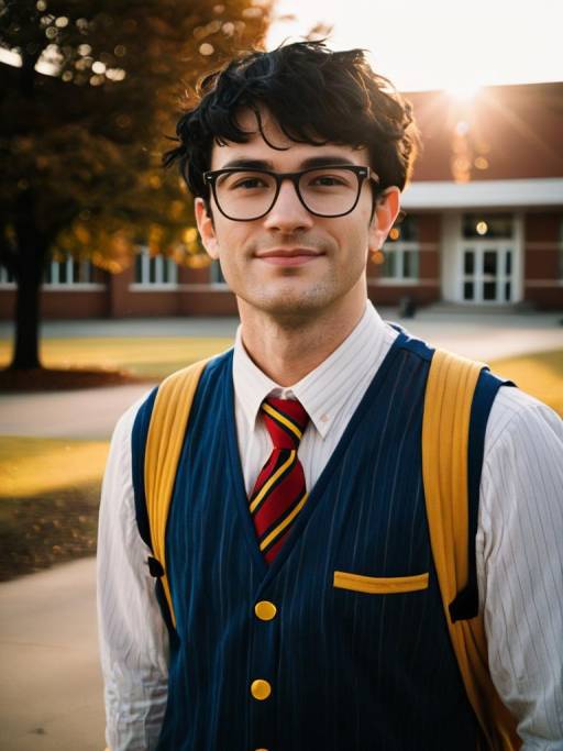 Man in Nerd Costume at School