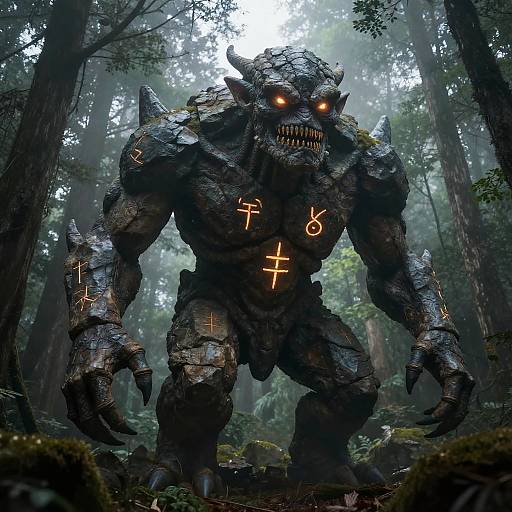 Mystical Golem in Misty Forest