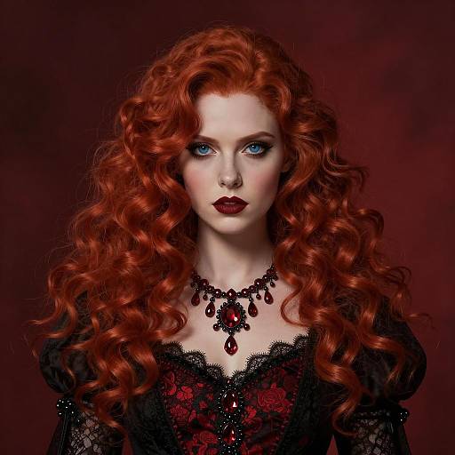 Red-Haired Woman in Gothic Lace Dress