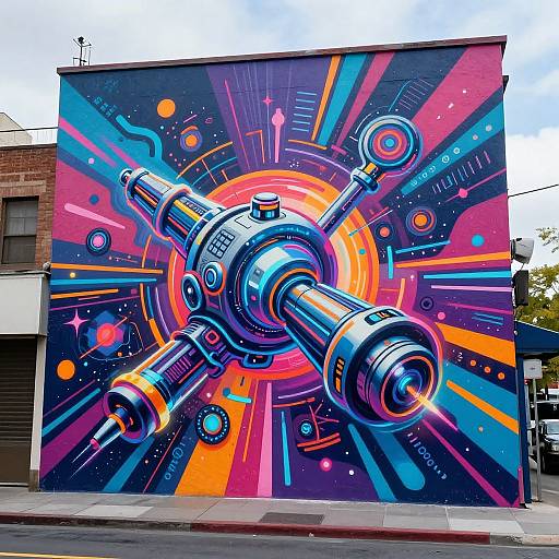Vibrant Futuristic Tech Street Mural