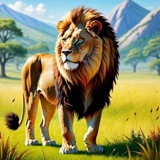Proud Lion in a Serene Meadow Proud Lion in a Serene Meadow