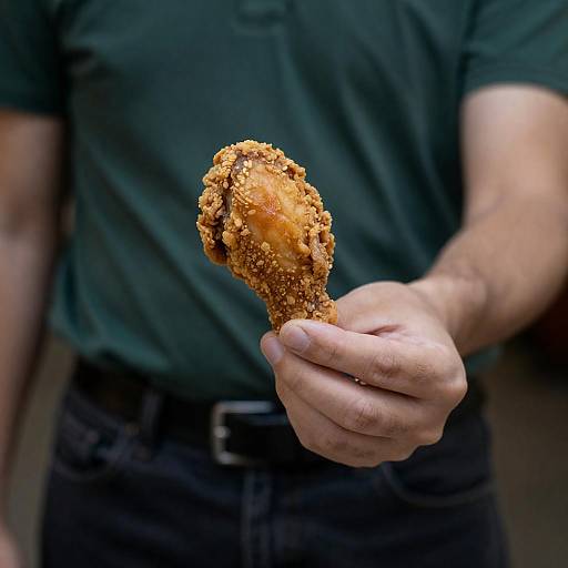 Close-Up of Fried Chicken in Hand