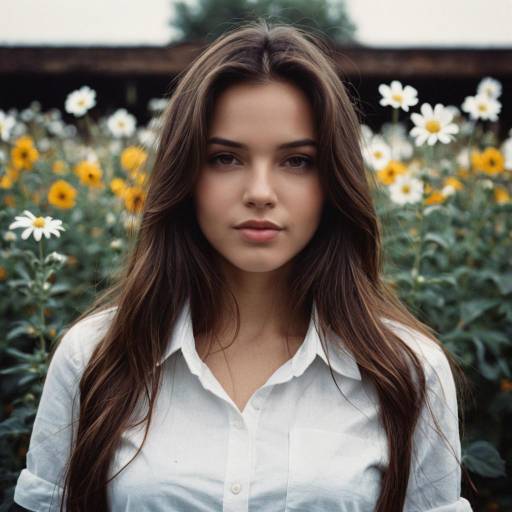 Young Woman in White Shirt Among Wildflowers