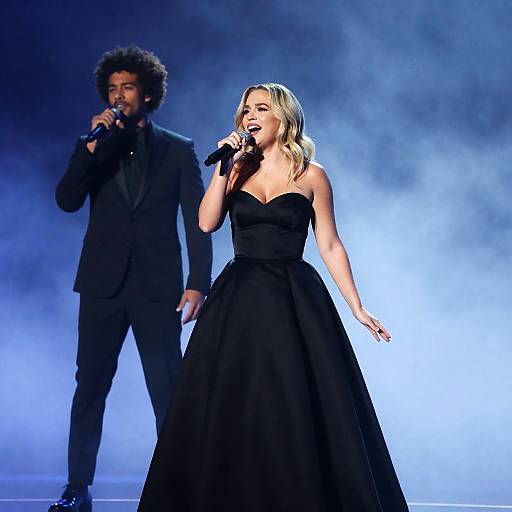 Passionate Duet Under Blue Stage Lights