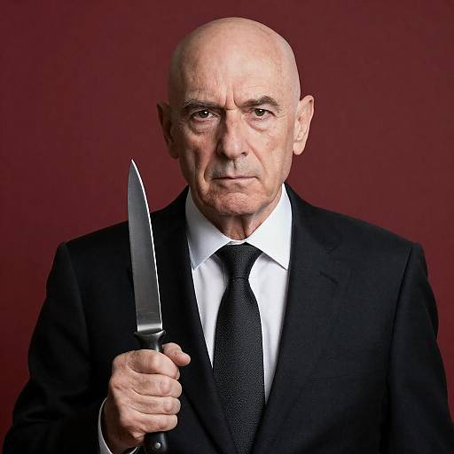 Stern Bald Man in Black Suit