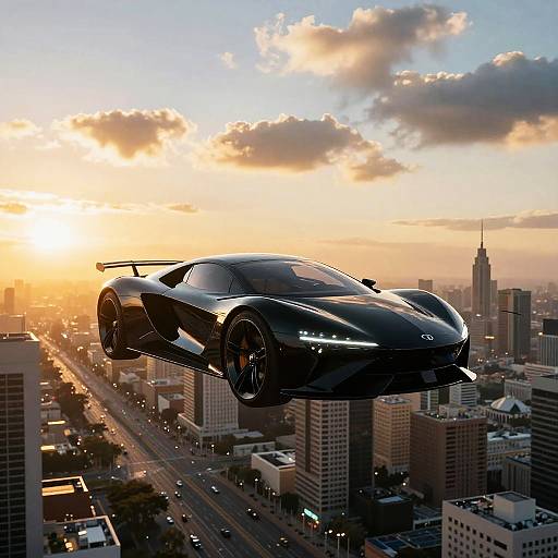 Futuristic Flying Car Over Cityscape