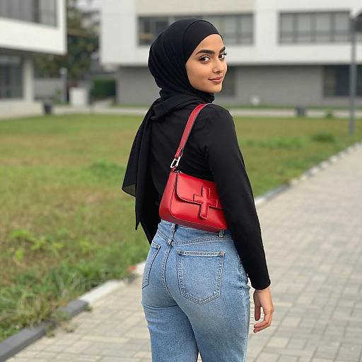 Young Woman in Hijab with Shoulder Bag