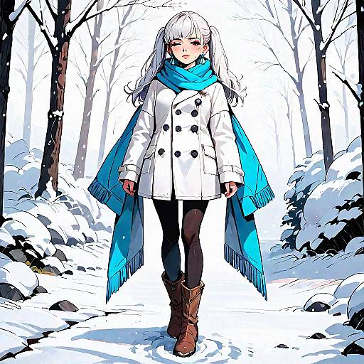 Anime Girl in Winter Forest