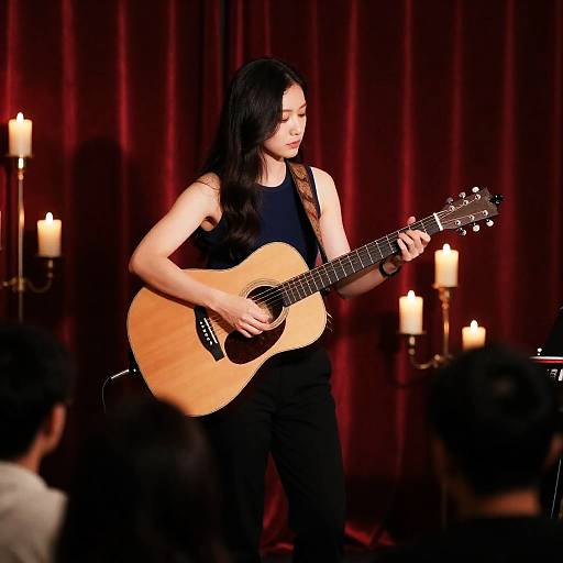 Woman Performing Acoustic Guitar on Stage