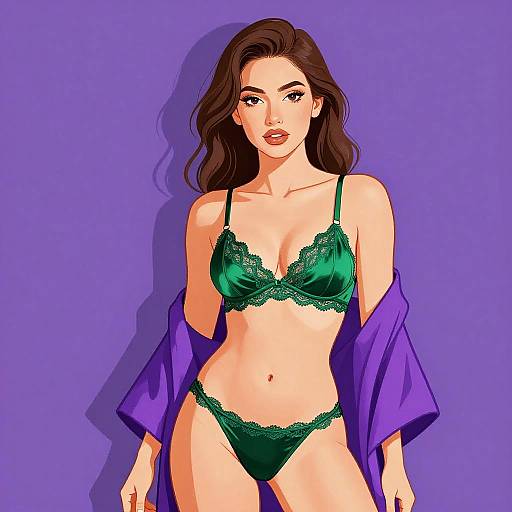 Elegant Woman in Emerald Silk Lingerie