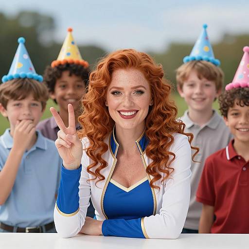 Cheerful Woman with Children in Party Scene