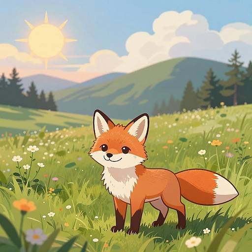 Cute Fox in Sunny Meadow