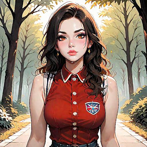 Confident Woman in Red Top in Park