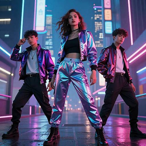 Cyberpunk Teens in Neon Urban Scene