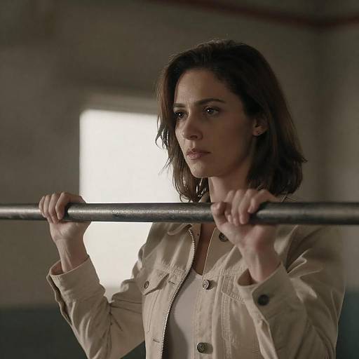 Determined Woman in Industrial Backlight